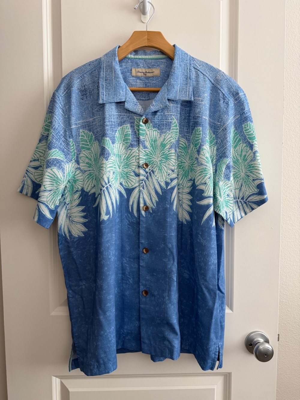 Tommy Bahama  Blue and Seafoam Floral Camp Shirt